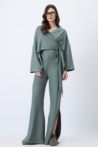 Blouse portefeuille et pantalon taille haute - Vert d'eau