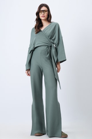 Blouse portefeuille et pantalon taille haute - Vert d'eau