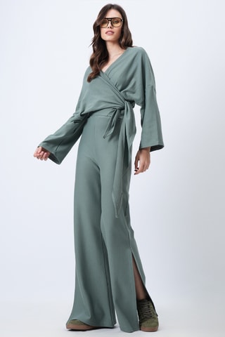 Blouse portefeuille et pantalon taille haute - Vert d'eau