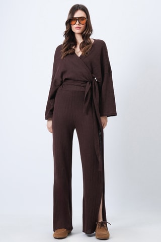 Blouse portefeuille et pantalon taille haute - Marron