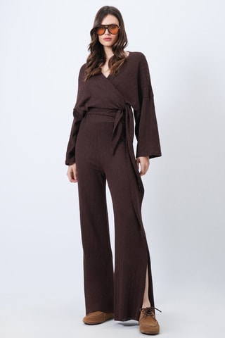 Blouse portefeuille et pantalon taille haute - Marron