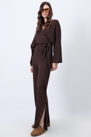 Blouse portefeuille et pantalon taille haute - Marron