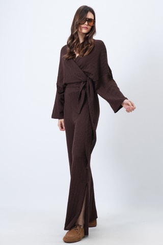 Blouse portefeuille et pantalon taille haute - Marron