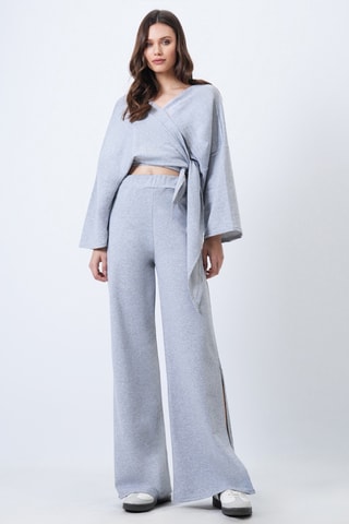 Blouse portefeuille et pantalon taille haute - Gris clair chiné