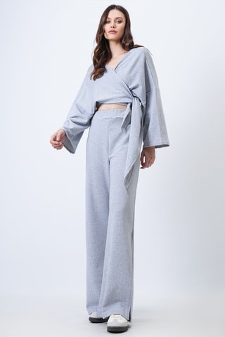 Blouse portefeuille et pantalon taille haute - Gris clair chiné