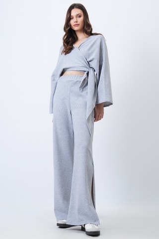 Blouse portefeuille et pantalon taille haute - Gris clair chiné