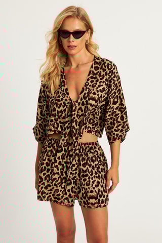 Crop top et short - Camel et noir