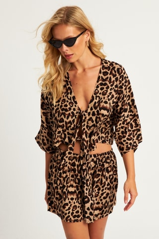 Crop top et short - Camel et noir