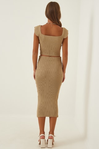 Crop top et jupe fourreau taille haute - Beige