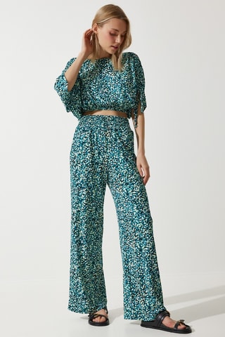 Crop top et pantalon palazzo taille haute - Vert