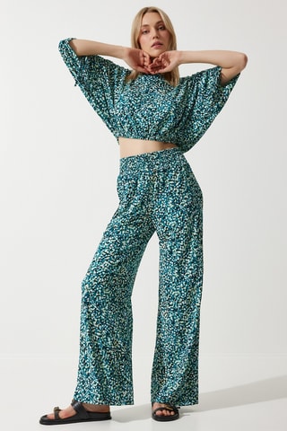 Crop top et pantalon palazzo taille haute - Vert