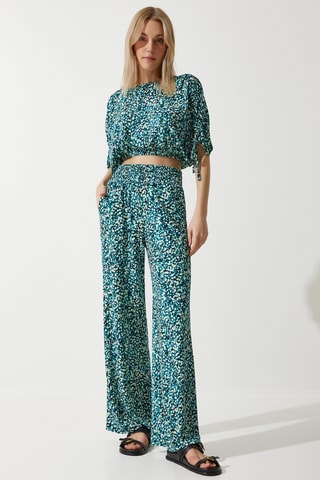 Crop top et pantalon palazzo taille haute - Vert