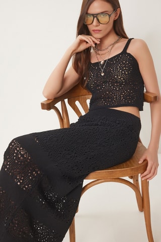 Crop top et jupe longue - Noir