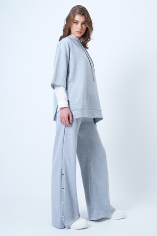 Sweat à capuche et pantalon wide legs - Gris clair chiné