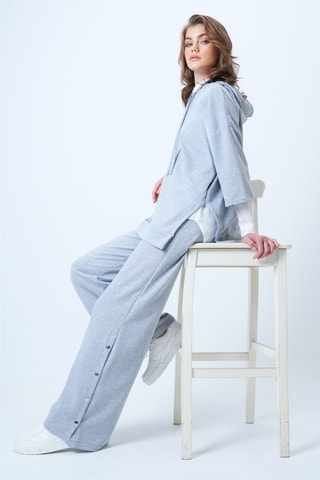 Sweat à capuche et pantalon wide legs - Gris clair chiné
