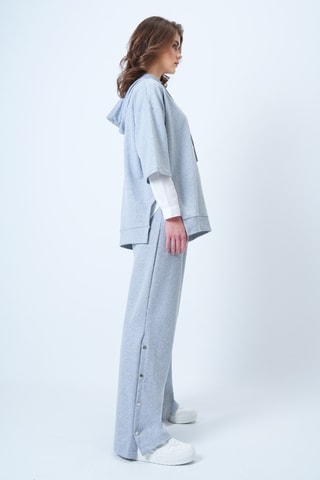 Sweat à capuche et pantalon wide legs - Gris clair chiné