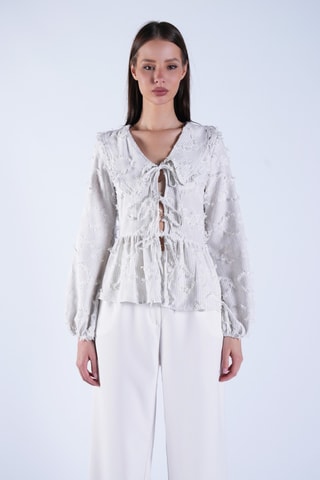 Chemisier - Ecru et gris