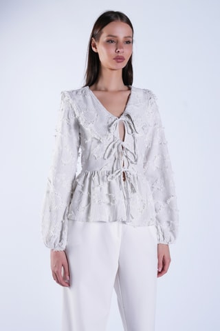 Chemisier - Ecru et gris