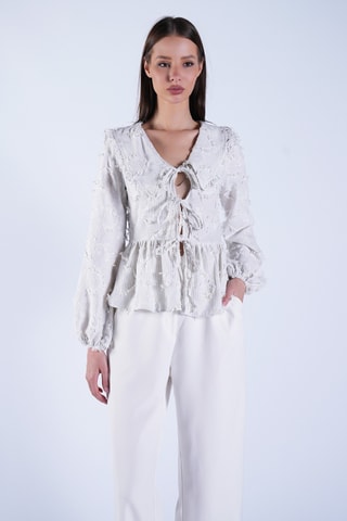 Chemisier - Ecru et gris