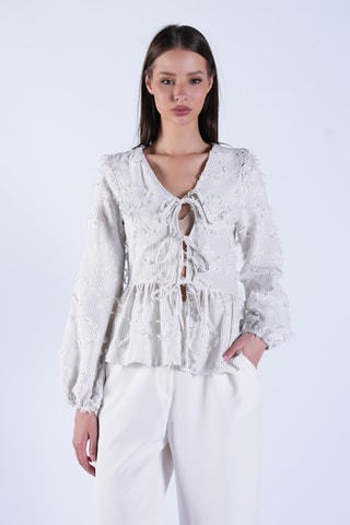 Chemisier - Ecru et gris