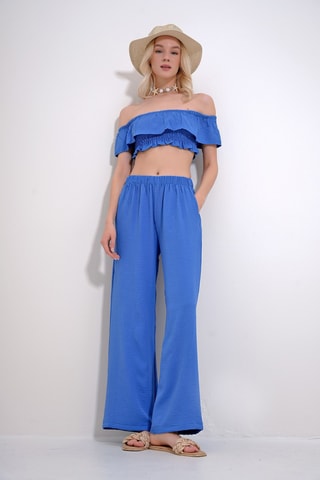 Crop top et pantalon palazzo - Bleu électrique