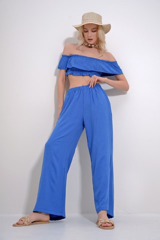 Crop top et pantalon palazzo - Bleu électrique