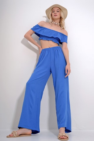 Crop top et pantalon palazzo - Bleu électrique