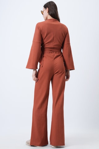 Blouse portefeuille et pantalon taille haute - Rouge brique