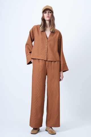 Veste et pantalon palazzo en velours - Camel