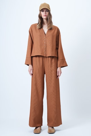 Veste et pantalon palazzo en velours - Camel