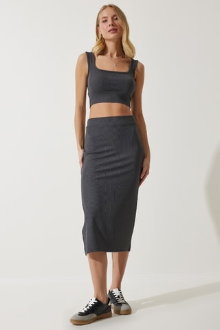 Crop top et jupe midi - Gris