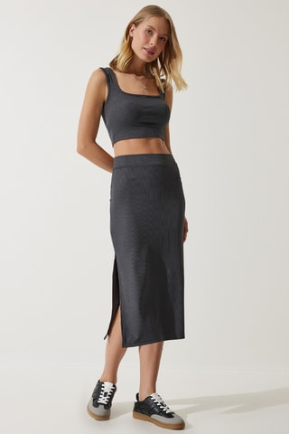 Crop top et jupe midi - Gris