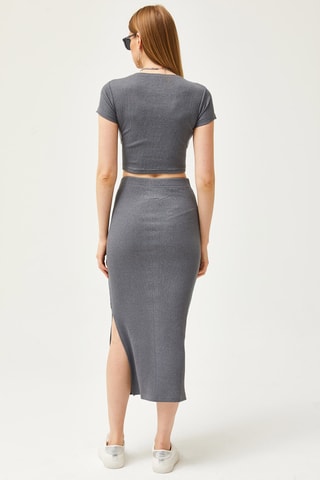 Crop top et jupe fourreau - Gris chiné