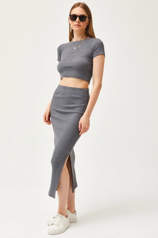 Crop top et jupe fourreau - Gris chiné