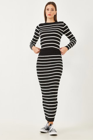 Top et jupe fourreau en laine - Noir et blanc