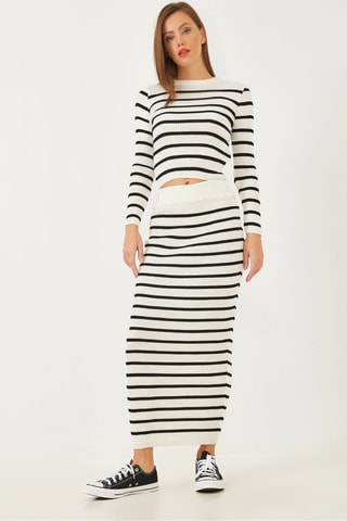 Top et jupe fourreau en laine - Blanc et noir