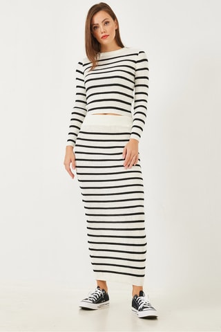 Top et jupe fourreau en laine - Blanc et noir