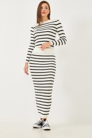 Top et jupe fourreau en laine - Blanc et noir