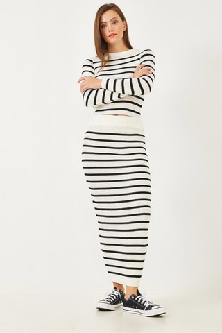 Top et jupe fourreau en laine - Blanc et noir