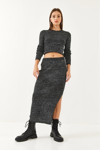 Crop top et jupe fourreau - Anthracite chiné