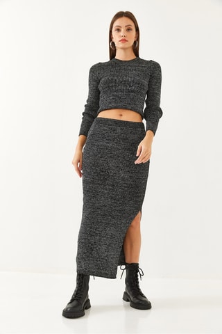 Crop top et jupe fourreau - Anthracite chiné