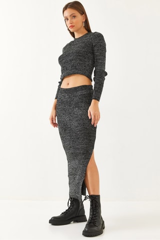 Crop top et jupe fourreau - Anthracite chiné