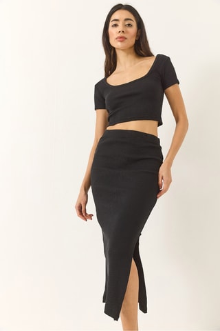 Crop top et jupe fourreau - Noir
