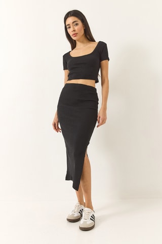 Crop top et jupe fourreau - Noir