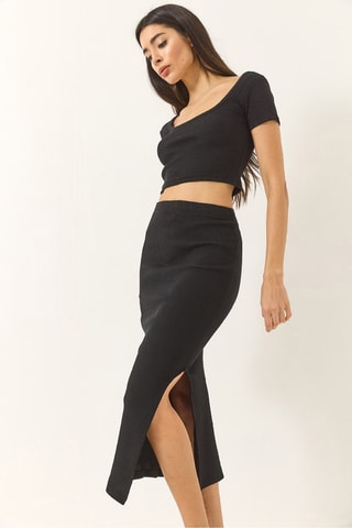 Crop top et jupe fourreau - Noir