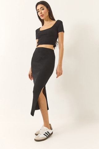 Crop top et jupe fourreau - Noir