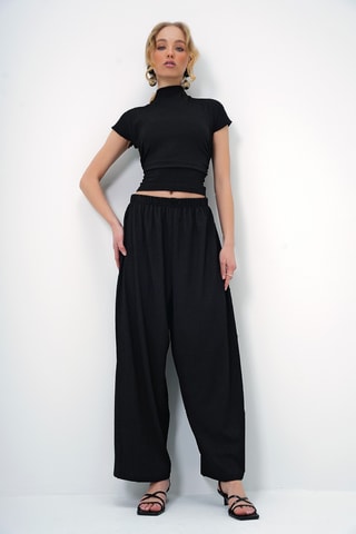 Crop top et pantalon wide legs - Noir