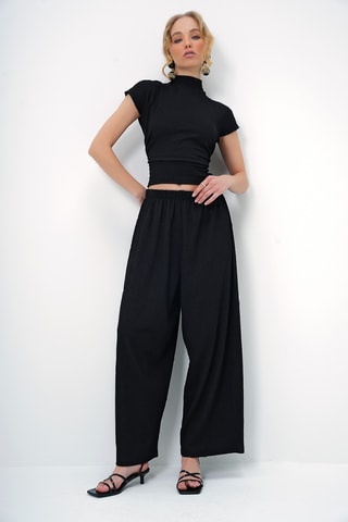 Crop top et pantalon wide legs - Noir