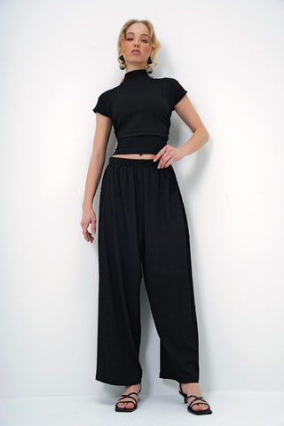 Crop top et pantalon wide legs - Noir