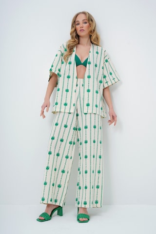 Kimono et pantalon palazzo taille haute - Vert